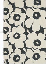 Marimekko Unikko theedoek naturel met donkergroen katoen + linnen 47 x 70 cm