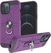 War-god Armor TPU + PC Schokbestendige magnetische beschermhoes met ringhouder voor iPhone 12/12 Pro (paars)
