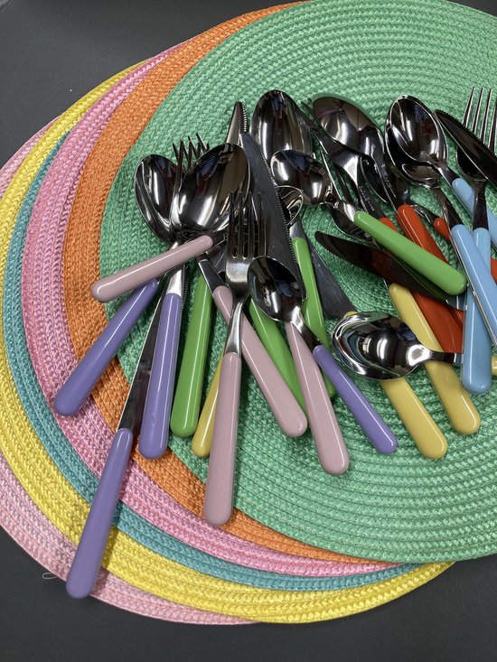 Set van 6 ronde placemats Ø 38 cm in vrolijke zomerkleuren van 'faux riet'  | bol.com