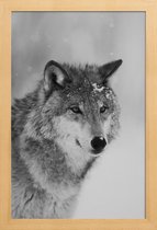 JUNIQE - Poster in houten lijst The Wolf -30x45 /Grijs