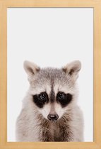 JUNIQE - Poster in houten lijst Raccoon -20x30 /Grijs & Zwart