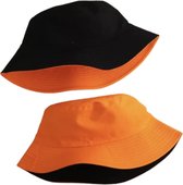 Bucket Hat - Koningsdag 2 in 1 Zonnehoed Voetbal Muts Hoed Vissershoed - Oranje Zwart