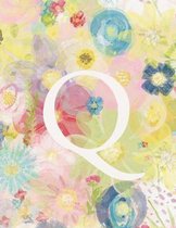 Q: Monogram Initial Q Notebook for Women and Girls-Pastel Floral-120 Pages 8.5 x 11