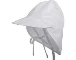 Schattige Vakantie nekflap  Zonnehoed Wit – Zomerhoedje met strikbandje | Baby – Peuter – Kinderen | 2 – 5 jaar | UV Werend | Verstelbaar | Zonneklep – Nek Beschermd | Strandhoedje - Zomer Accessoire | Voor op de fiets of onderweg! | DH Collection