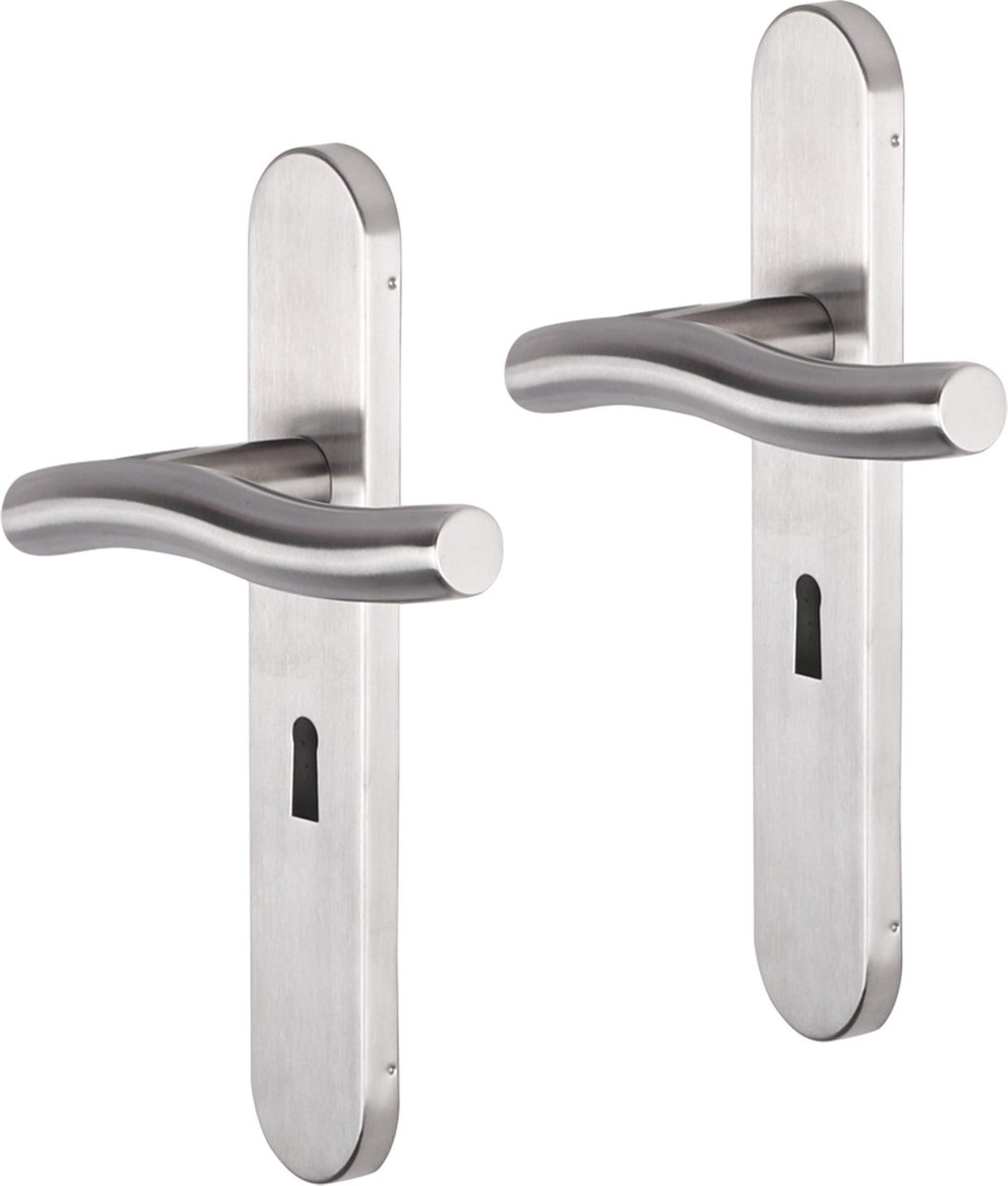 Deurkruk - Impresso Chester - Voor binnen - Ovaal - deurschild met sleutelgat - RVS - 2 stuks