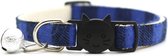 Kattenhalsbandje - Kattenhalsband met belletje - Geruit - Blauw