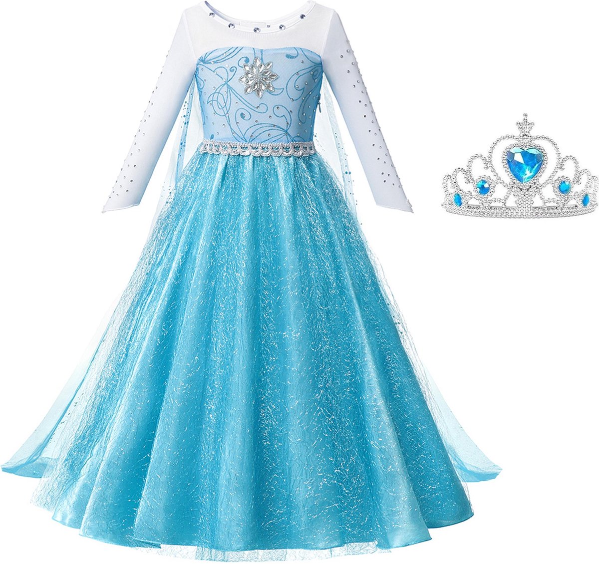 Elsa jurk Ster Glamour met sleep kroon blauw maat 98 104 110 Prinsessenjurk meisje. bol