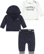 Dirkje Bio Basic SET(3delig) Blauw Vest, Broek met print en wit shirt - Maat 86