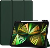 iPad Pro 2021 Hoes 12,9 inch Book Case Hoesje Hard Cover - Met Uitsparing Voor Apple Pencil - Donker Groen