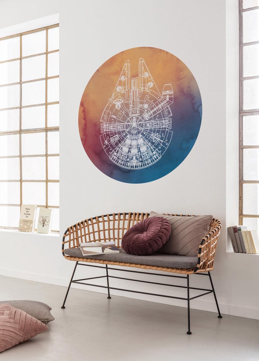 Fotobehang - Star Wars Millennium Falcon 125x125cm - Rond - Vliesbehang - Zelfklevend