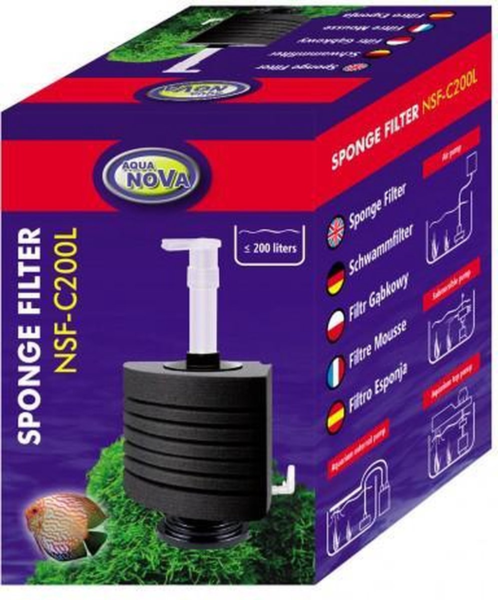 Aqua Nova - Aquariumfilter - Hoek sponsfilter - 200 L/H