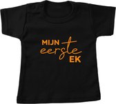 Zwart Kinder/Baby Oranje Voetbal T-shirt Mijn eerste EK - 86