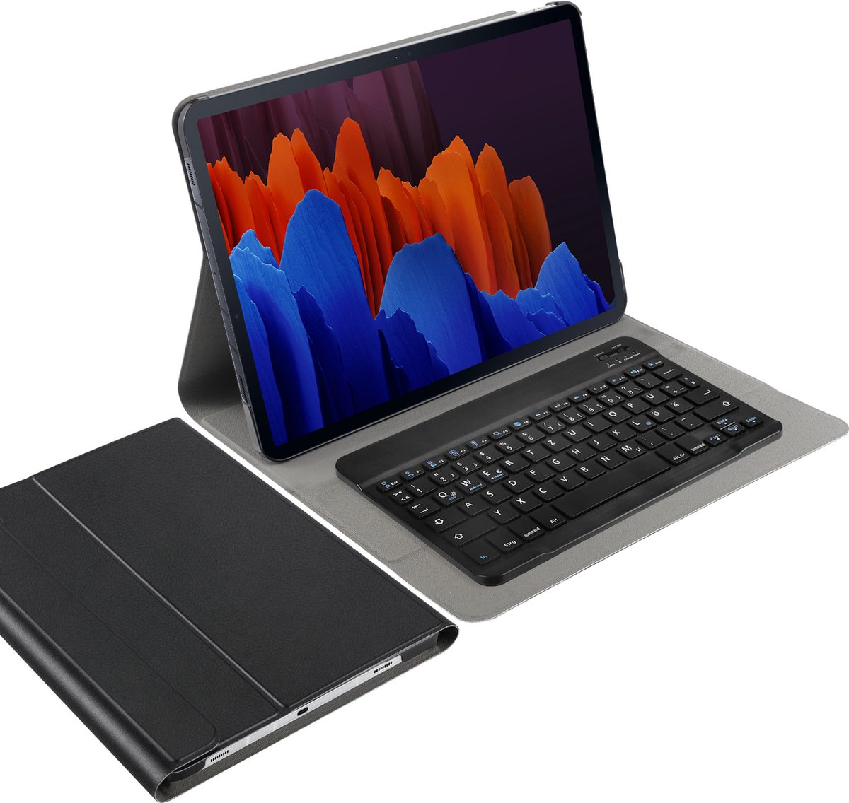 Cazy tablet Hoes met Toetsenbord geschikt voor Samsung Galaxy Tab S7 FE / Tab S7 Plus - QWERTZ Bluetooth Keyboard Case - Zwart
