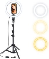 LED-ringlamp met statief voor mobiele telefoon -  Draaibare ringlamp met dimlicht 10 inch / 26 cm -  Selfie ringlicht voor TikTok, Youtube, Instagram