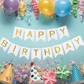 Happy Birthday Slinger , Letter Slinger , Feestversiering Wit & Goud  Verjaardags Decoratie