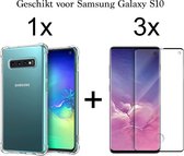Samsung S10 Hoesje - Samsung Galaxy S10 hoesje shock proof case hoes hoesjes cover transparant - Full Cover - 3x Samsung S10 screenprotector