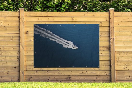 Affiche de jardin vue aérienne de hors-bord dans l'océan 180x120 cm - Toile de jardin / Toile d'extérieur / Peintures d'extérieur (décoration de jardin) XXL / Groot format!
