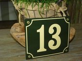 Emaille huisnummer 18x15 groen/creme nr. 13