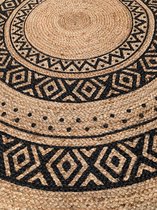 Rocaflor-Vloerkleed-jute-rond-150cm-bruin-print zwart-bohemian