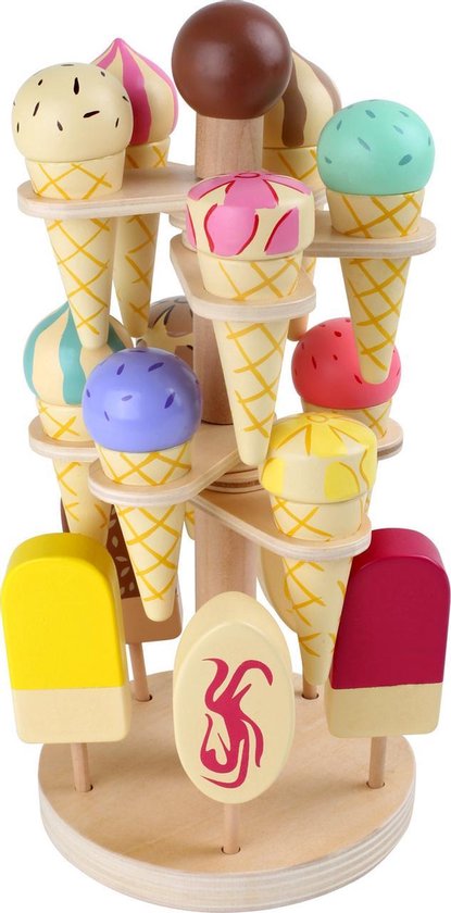 Houten speelgoed eten en drinken - Ijs standaard - 16 stuks - Houten speelgoed vanaf 3 jaar - SFC Toys