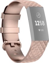By Qubix geschikt voor Fitbit Charge & 4 siliconen diamant pattern bandje - Maat: Large - Rosé goud - Smartwatch Band - Horlogeband - Polsband