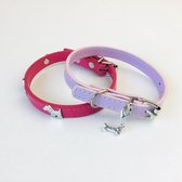 Roze Honden Halsband Leer - 2 Stuks - Voor Kleine Honden - 20 tot 28 CM Halsbreedte