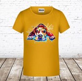 Goudgeel meisjes shirt dog -s&C-122/128-t-shirts meisjes