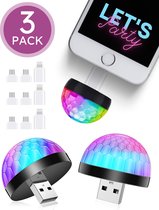 Partizzle® 3x USB Discolamp op Geluid - Discobal Feest Verlichting - LED Discolichten - Disco Licht Lamp - Kinderen Volwassenen