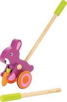 Duwstok - dieren Haas met wortel - Houten speelgoed vanaf 2 jaar
