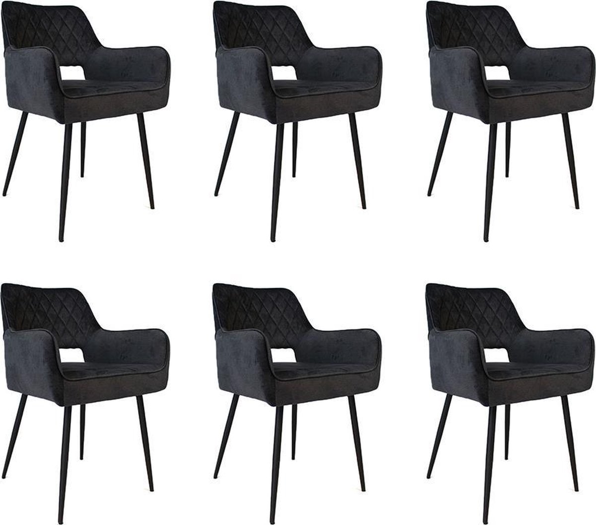 Bronx71® Velvet eetkamerstoel Mika antraciet - Eetkamerstoelen set van 6 - stoel