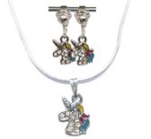 Clip Oorbellen Kinderen - Verzilverde Ketting - Set - Unicorn - Eenhoorn - Hanger - MNQ bijoux