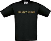 T-shirt voor kinderen met opdruk “Mij niet bellen” | zwart t-shirt | opdruk goud | T-shirt met tekst