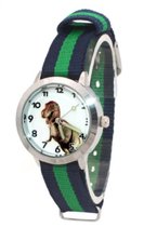 Dinosaurus horloge - Dino Watch blauw/groen - Kinderen - Nylon band - analoog - 30 mm - I-deLuxe verpakking