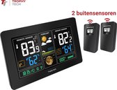 Trophy tech Weerstation binnen en buiten inc 2 ontvangers – Draadloos Weerstation met Buitensensor – Bereik tot 60 meter – Weerstation met LCD-display – Met weerbericht en hygromet