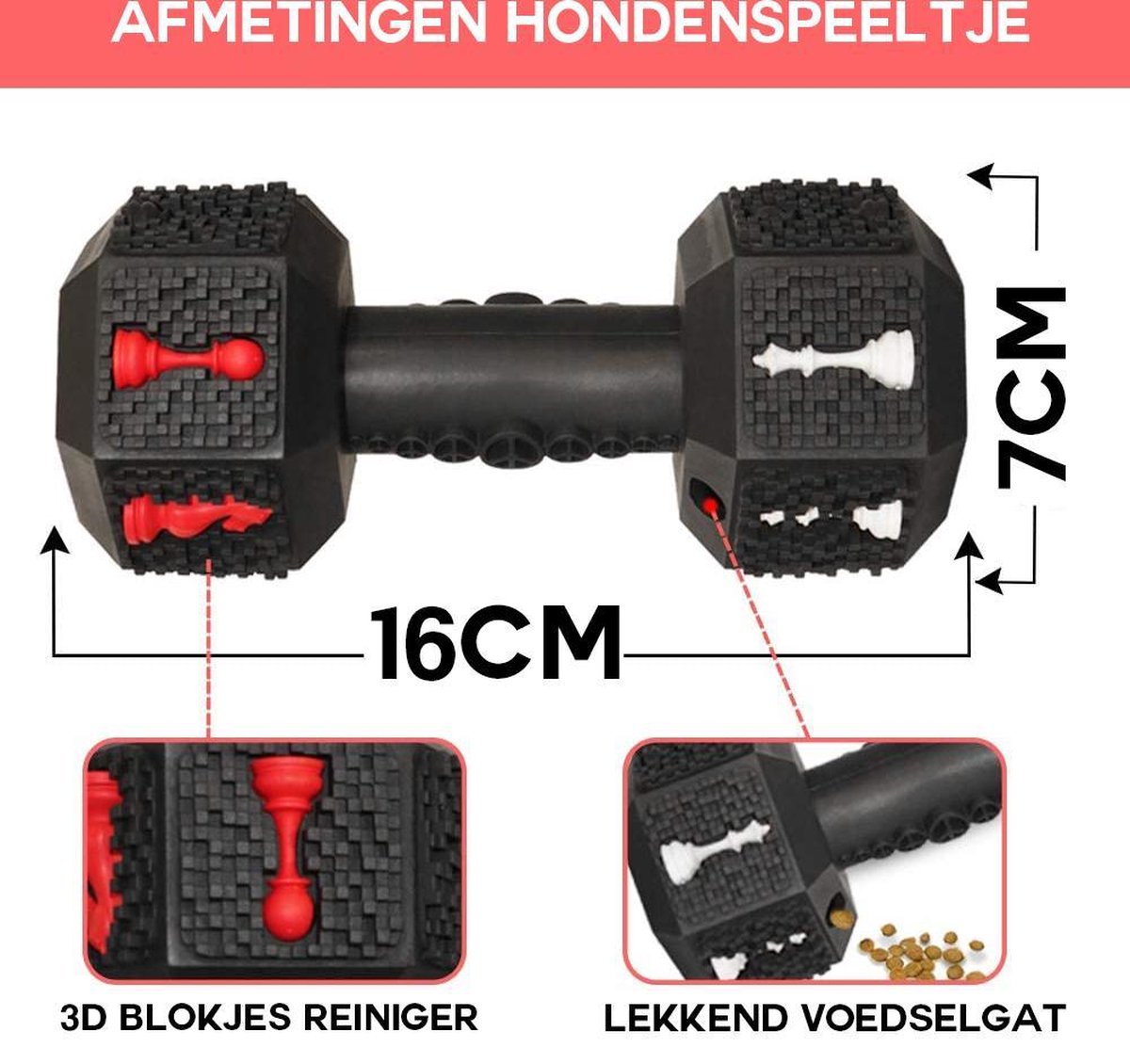 PetPetrol Honden speelgoed -Dumbbell -Geschikt voor kleine en middelgrote honden- Tanden schoonmaken- Kauwen- Haltervorm- Zwart- Natuurrubber met Baconsmaak — afbeelding 6