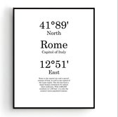 Steden Poster Rome met Graden Positie en Tekst - Muurdecoratie - Minimalistisch - 40x30cm - PosterCity