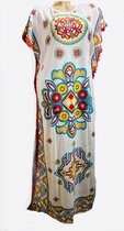 Dames nachthemd/huisjurk met print en pomponnetjes XL 36-40 wit/rood/geel