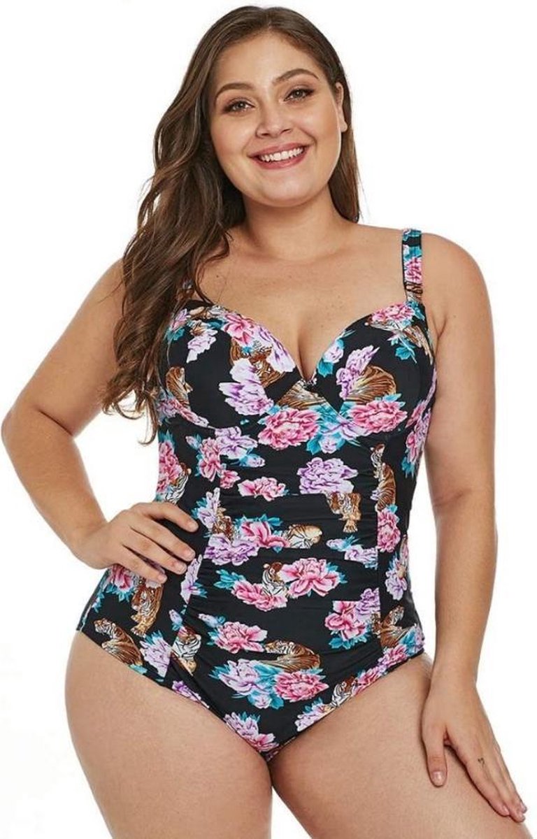 Corrigerende Badpak Dames - Floral/Tijgerprint - Maat XL 'Bloem'