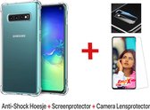 EmpX.nl Samsung Galaxy S10  TPU Optimal Protection Pack | Anti Shock Hoesje + Screen Protector + Camera Lens Protector