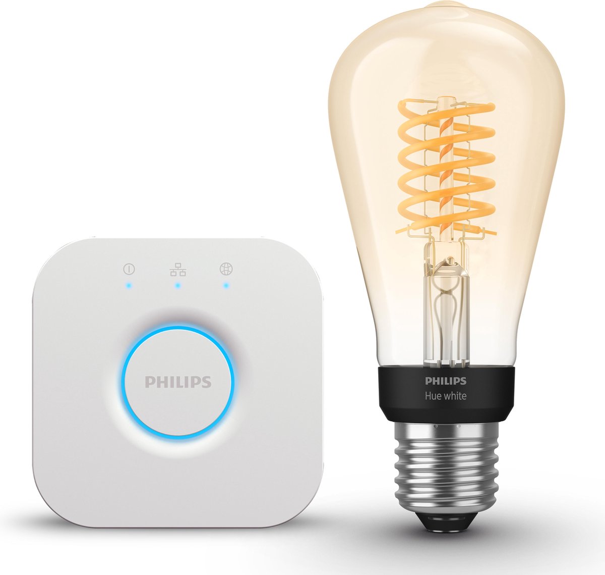 Philips Hue Starterspakket - White - Filament Edison Groot (ST72) -E27 - 1 Hue LED Lamp - 1 Bridge
