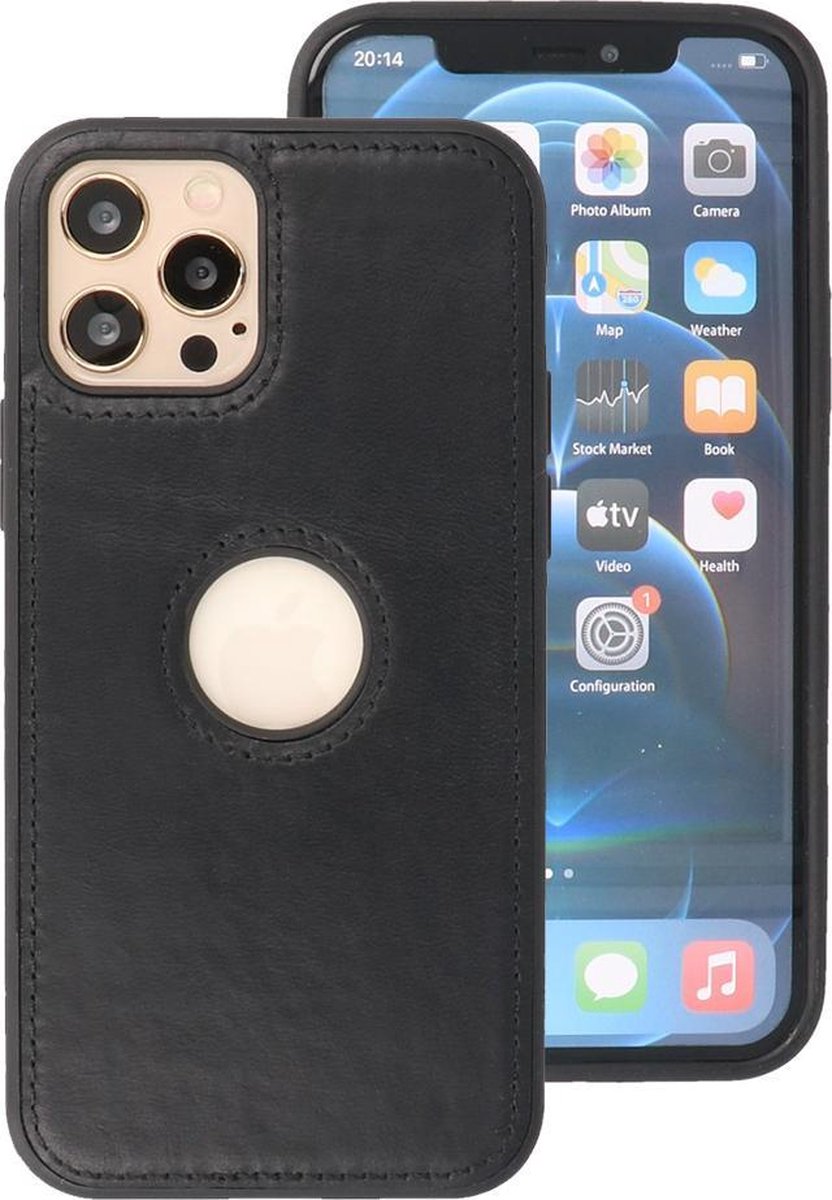 DiLedro - BackCover Echt Leer iPhone 12 (Pro) Shock Proof - Black