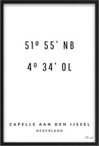 Poster Coördinaten Capelle aan den IJssel A4 - 21 x 30 cm (Exclusief Lijst)