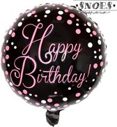 Happy Birthday Dots Pink * Snoes * Ronde Folie Ballon * Vrolijk* Meisje * Pink Roze * Stippen* Zwart wit roze letters