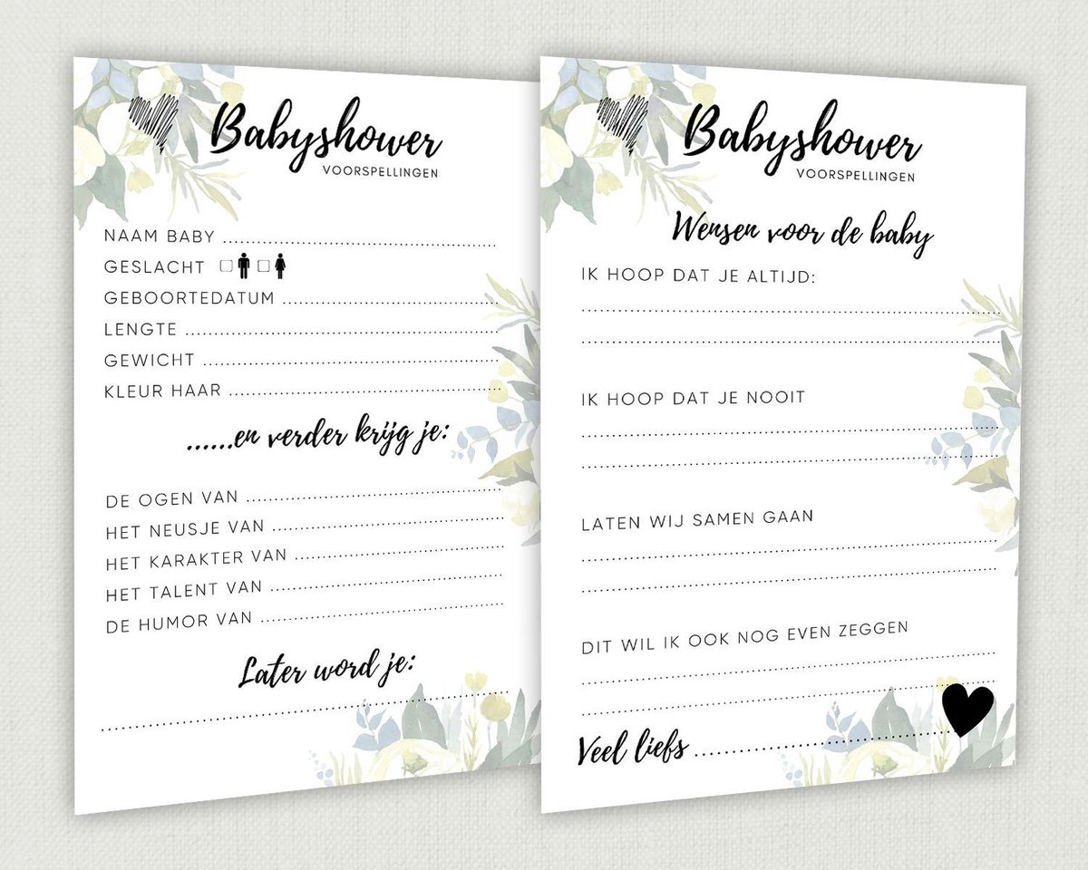 Babyshower spelletjes 30 stuks + Lijst van winnaar Babyshower moeder A4 ...