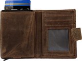 Cardprotector leer - Mini wallet leer - Lichtbruin leer met bloemenprint - Aluminium pasjeshouder - Pasjeshouder leer - Mini portemonnee