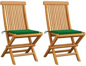 Medina Tuinstoelen 2 st met groene kussens massief teakhout