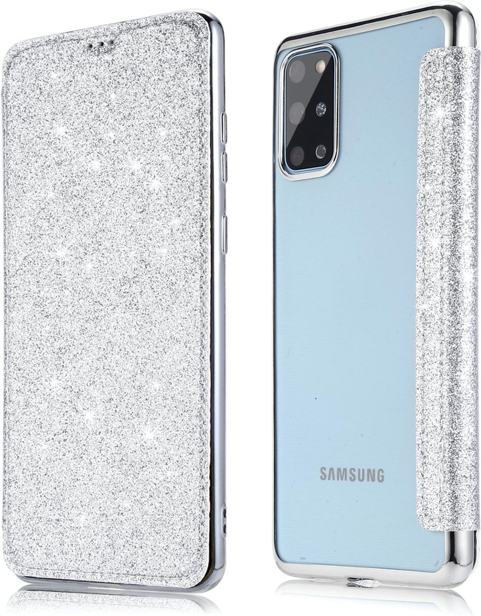 Geschikt voor Samsung Galaxy S20 Flip hoesje - Zilver - Folio Glitter
