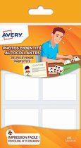 Etiket voor pasfoto's Avery - 18 stuks, 35 x 45 mm, wit