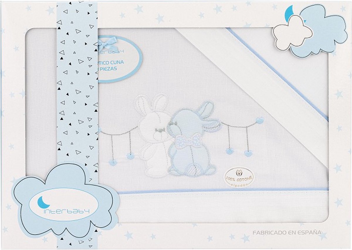 Interbaby Bedtextiel Konijnen 80 X 40 Cm Katoen Blauw 3-delig