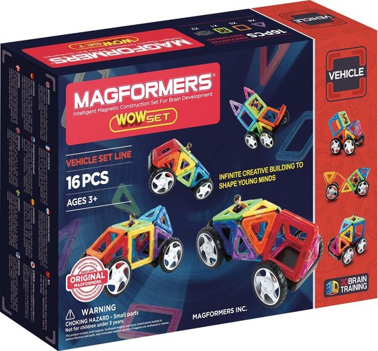 Magformers Wow Set - bouwset 16 stuks- magnetisch speelgoed- speelgoed 3,4,5,6,7 jaar jongens en meisjes– Montessori speelgoed- educatief speelgoed- constructie speelgoed